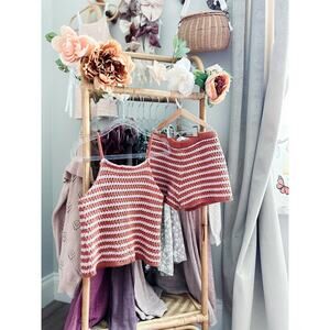 Zara Canyon Sunsets Boho Crochet Knit Shorts + Cami Set